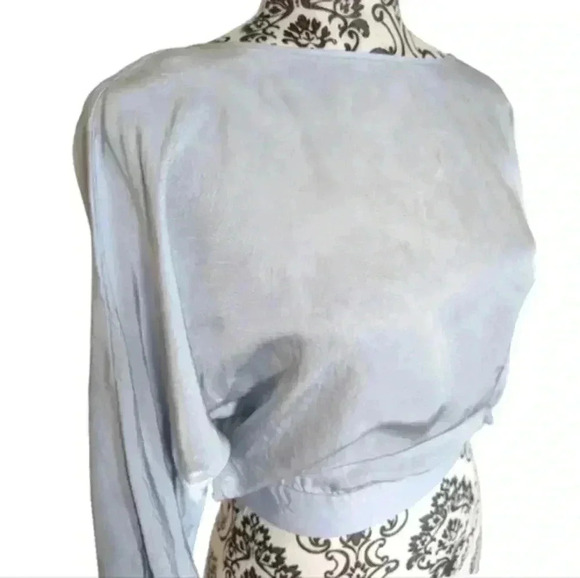 Aritzia Babaton Welsch Blouse Cropped Reversible Wrap Top Blue Willow Women XXS - Picture 4 of 12